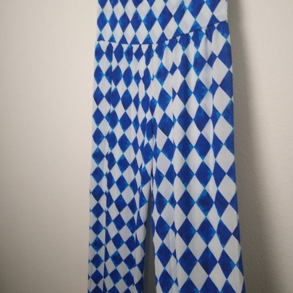 India Boutique Argyle Raw Edge Hem Fold Down Band OS BOHO Flare Leg Pant - Picture 12 of 13